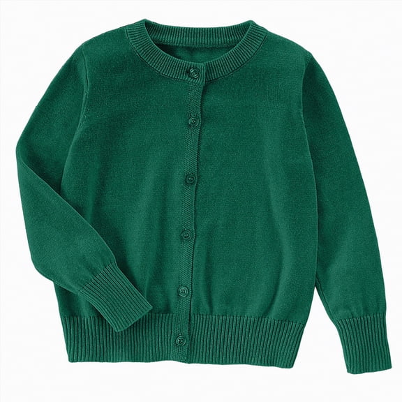 HCNTES Girl's Crewneck Lightweight Button-up Cardigan Cotton Knit Sweater Casual Cute Outerwear(15-16 Years,Z4-Dark Green)