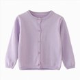 thumbnail image 1 of HCNTES Girl's Crewneck Lightweight Button-up Cardigan Cotton Knit Sweater Casual Cute Outerwear(5-6 Years,Light Purple#5), 1 of 4