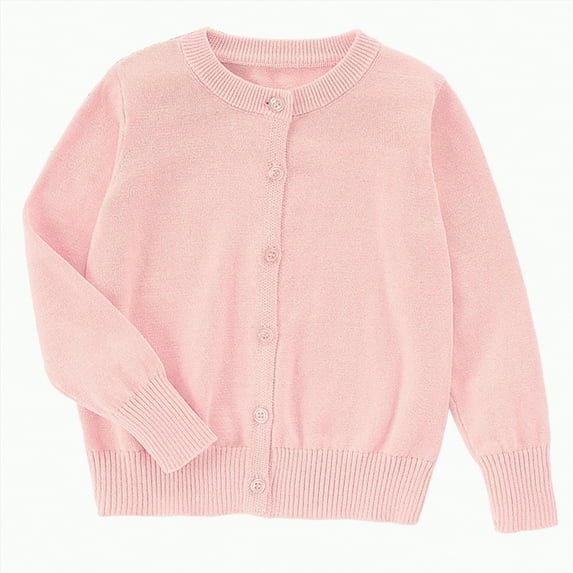 HCNTES Girl's Crewneck Lightweight Button-up Cardigan Cotton Knit Sweater Casual Cute Outerwear(5-6 Years,Z8-Pink)