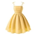 thumbnail image 1 of HCNTES Girl's Fashionable Square Neck Spaghetti Strap Ruffle A Line Swing Dress for Summer Pool Party 12-13 Years Yellow, 1 of 9