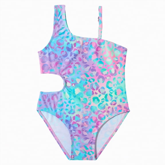 HCNTES Girl's Swimsuit Plus Size One Piece Bathing Suit Low Back Wide Straps 1 Piece Swimsuits(Blue,3-4 Years)