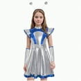 thumbnail image 1 of HCNTES Girls Alien Halloween Space Man Dress Up Metallic Dress With Arm Sleeves Alien Hair Hoop Set(5-6 Years,S28-Blue), 1 of 6