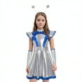 thumbnail image 1 of HCNTES Girls Alien Halloween Space Man Dress Up Metallic Dress With Arm Sleeves Alien Hair Hoop Set(7-8 Years,S28-Blue), 1 of 5