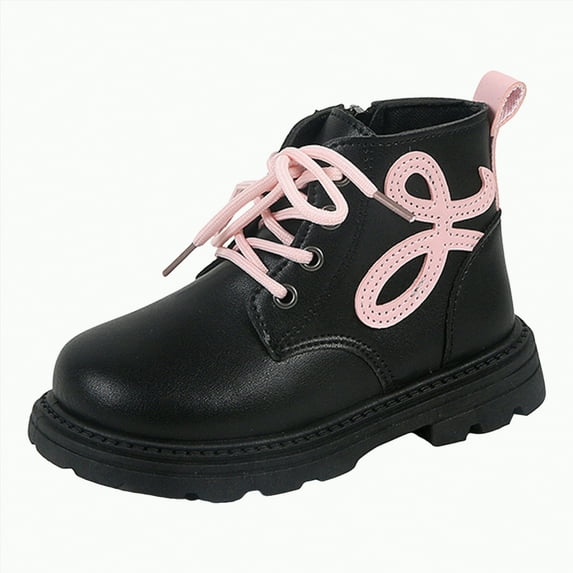 HCNTES Girls Ankle Boots Fashion Side Zipper Boots Lace Up Combat Shoes (13.5,Black_C1)