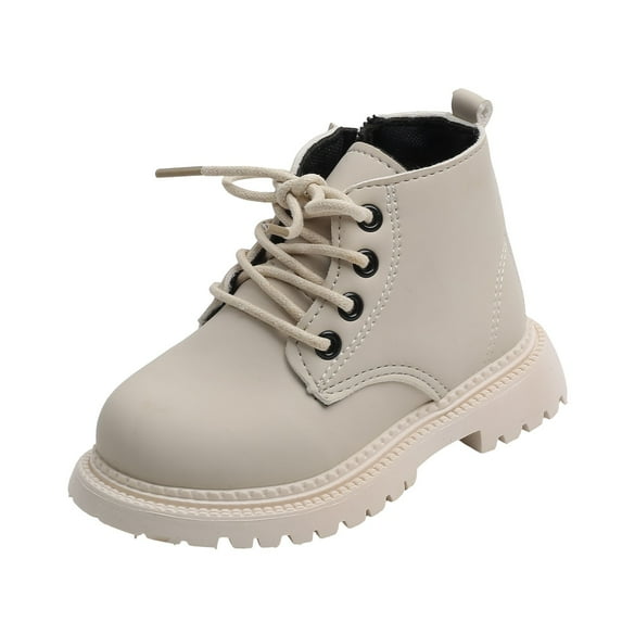 HCNTES Girls Ankle Boots Girls' Lace Up Outdoor Combat Boot Kids Lightweight Hiking Shoes with Side Zipper(White,11)