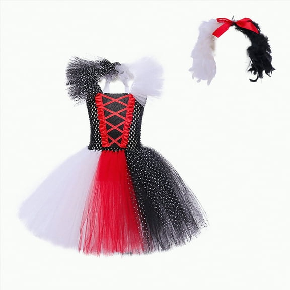 HCNTES Girls' Bat Sleeve Witch Hat Broom Scary Witch Dress Toddler Halloween Outfit(Style7-Red,3-4 Years)