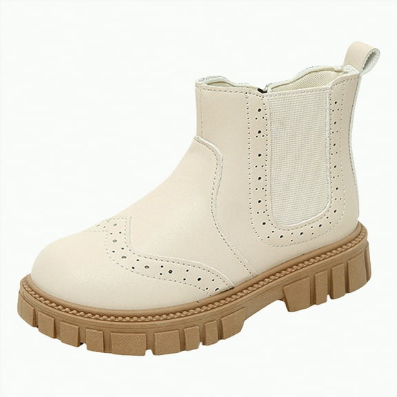 HCNTES Girls Boots Glitter Combat Boot Winter Side Zipper Lace-up Walking Shoes(2.5,White-b2)