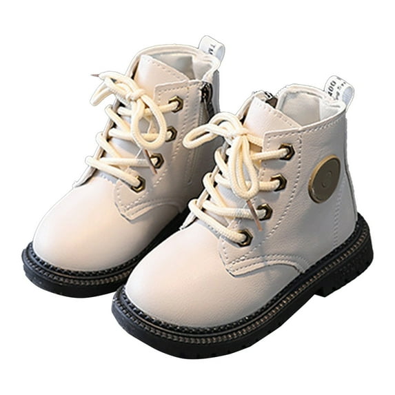 HCNTES Girls Boots Glitter Combat Boot Winter Side Zipper Lace-up Walking Shoes for Toddlers Little Kid(White,4.5-5.5 Years)