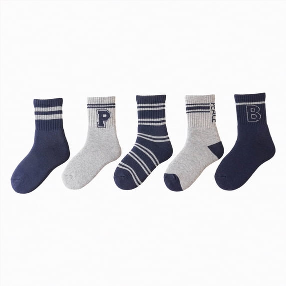 HCNTES Girls Boys Mid Cut Socks Little/Big Kids Crew Socks Children's Fun Cute Sock Spring Summer(L01-Grey,4.5-5 Years)