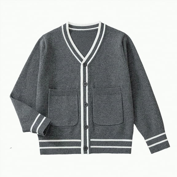 HCNTES Girls Cardigan Sweater Boys Long Sleeve School Uniforms Toddler Kids Knit Embroidery Button Jacket Outwear Tops(2-4 Years,Dark Gray&1)