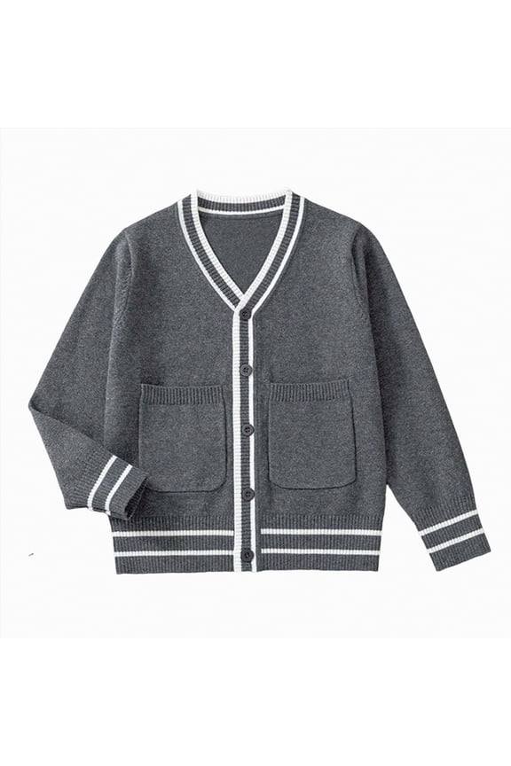 Girls Cardigan Sweater Boys Long Sleeve School Uniforms Toddler Kids Knit Embroidery Button Jacket Outwear Tops(2-4 Years,Dark Gray&1)