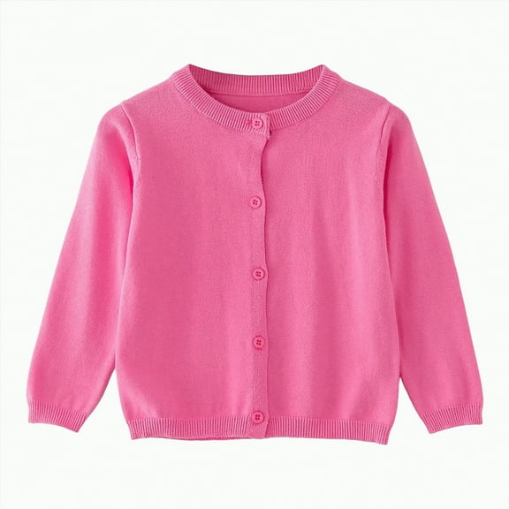 HCNTES Girls Cardigan Sweater School Uniforms Button Long Sleeve Knit Tops(12-18 Months,Hot Pink#3)