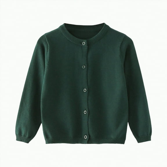 HCNTES Girls Cardigan Sweater School Uniforms Toddler Long Sleeve Button Knit Solid Sweaters Tops(5-6 Years,Z2-Dark Green)
