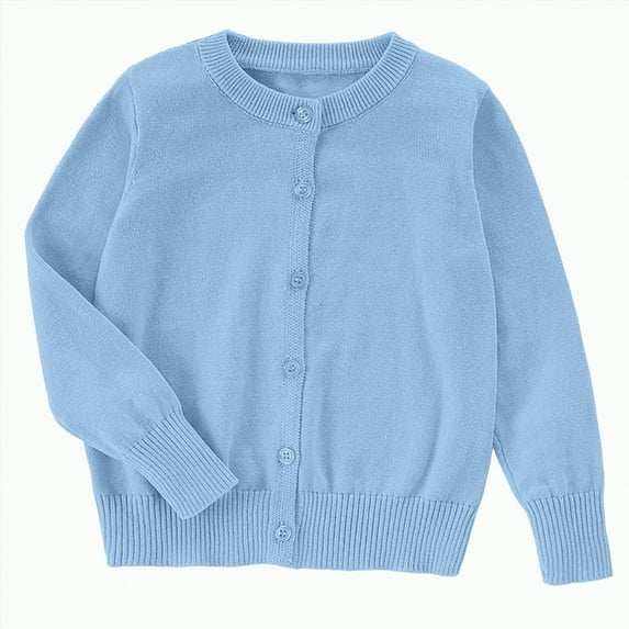 HCNTES Girls Cardigan Sweater School Uniforms Toddler Long Sleeve Button Knit Solid Sweaters Tops(7-8 Years,Sky Blue#&10)