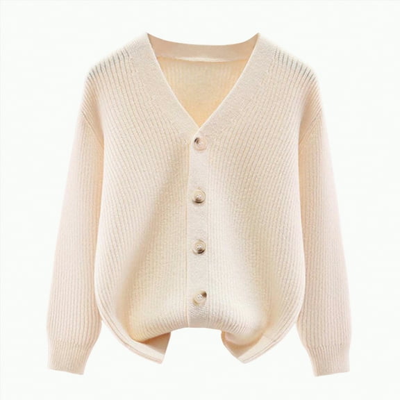 HCNTES Girls' Cardigan Toddler Long Sleeve Sweater School Uniforms Sweater Button Up Knit Jacket Outwear(5-6 Years,White#&3)