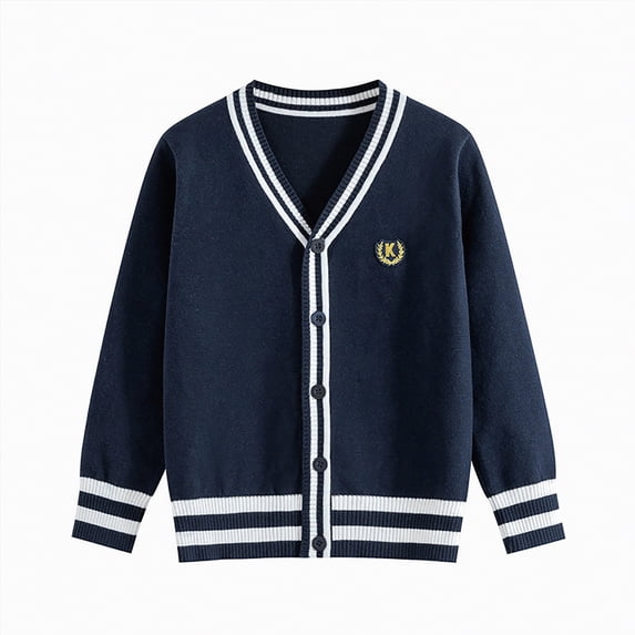 HCNTES Girls' Cardigan with Button Loose Long Sleeve Shrug Sweaters Cropped Uniforms Kids Knit Sweater Outerwear(9-11 Years,Navy#&4)