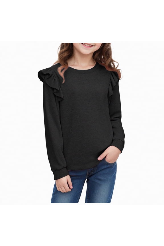 Girls Casual Tunic Tops Knot Front Long Sleeve Loose Soft Blouse T-Shirt(Black,3-4 Years)
