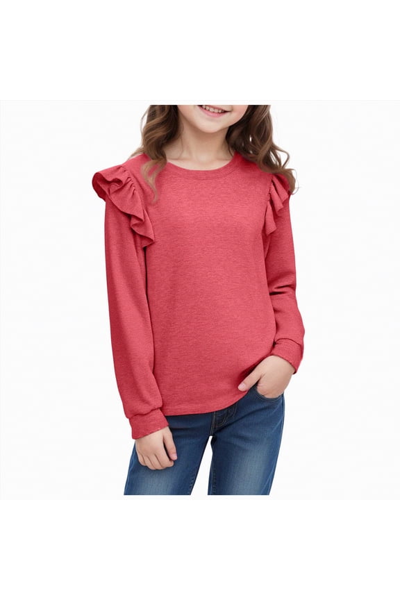 Girls Casual Tunic Tops Knot Front Long Sleeve Loose Soft Blouse T-Shirt(Red,3-4 Years)