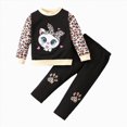 thumbnail image 1 of HCNTES Girls Clothes 18M 24M 1T 2T 3T 4T 5T 6T Girls Long Sleeved Cartoon Cat Print Crewneck Top and Elastic Waist Leopard Pants 2Pcs Pretty Clothing Sets Gift for Baby Fall Winter, 1 of 6