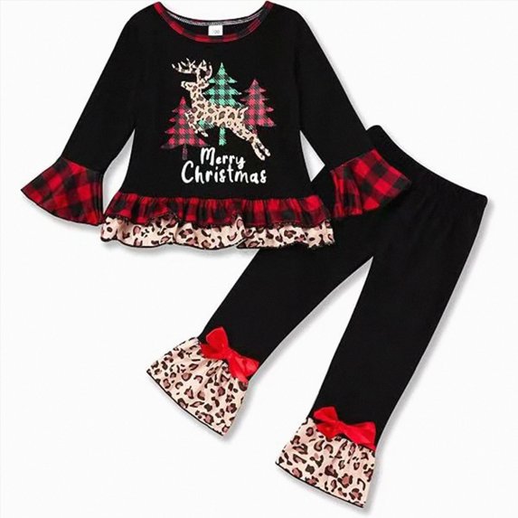 HCNTES Girls Clothes 18M 24M 1T 2T 3T 4T 5T Child Girls Outfits Toddler Long Sleeved Merry Christmas Top and Elastic Waist Pants 2Pcs Pretty Clothing Sets Gift for Baby Fall Winter