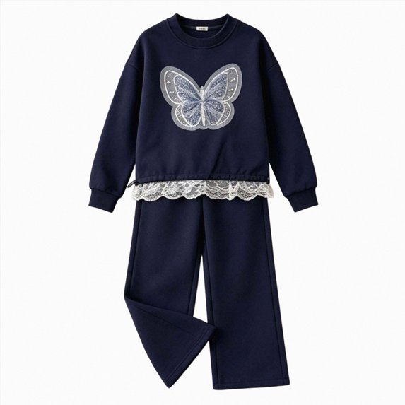HCNTES Girls Clothes 24 Months 3T 4T 5T 6T Kid Girl Fall Winter Clothes Child Long Sleeve Butterfly Applique Sweatshirt Pullover Solid Pants 2PCS Matching Sets