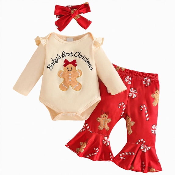 HCNTES Girls Clothes Newborn Baby Girls Outfits Girl Letter baby first christmas Romper Jumpsuit Bodysuit Bowknot Pants Set 0 3 6 9 12 18 Months Fall Winter Clothes
