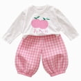 thumbnail image 1 of HCNTES Girls Clothes Toddler Baby Girl Fall Outfit Fruit Print Shirt and Gingham Plaid Pants Set Cute 2 Piece Winter Clothes, 1 of 5