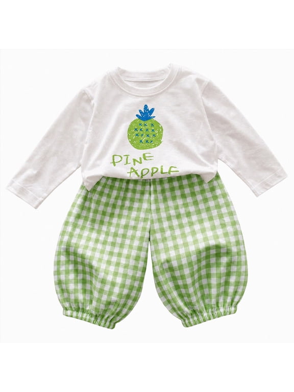Girls Clothes Toddler Baby Girl Fall Outfit Fruit Print Shirt and Gingham Plaid Pants Set Cute 2 Piece Winter Clothes