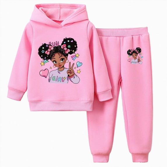 HCNTES Girls Clothes Toddler Outfits for Girls 2T 3T 4T 5T 6T Child Long Sleeve Cute Cartoon Girl Print Hoodie Tops Elastic Pants Two Piece Set Children Fall Winter Autumn Clothes