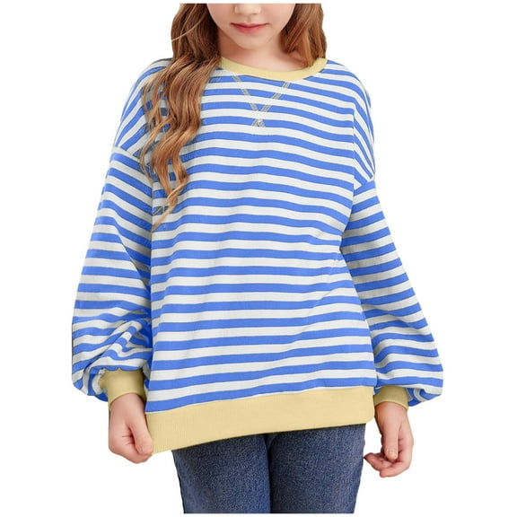 HCNTES Girls Cotton Sweatshirt Long Sleeve Shirts Loose Pullover Crew Neck Sweater Trendy Tops Clothes(9-10 Years,G97-Light Blue)
