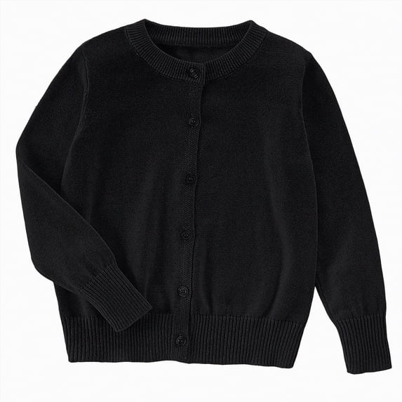 HCNTES Girls Cropped Cardigan Sweaters Long Sleeve Cable Knit Button Front Sweater(5-6 Years,Black&2)