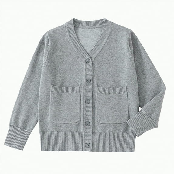 HCNTES Girls Cute Cardigan 100% Cotton Girls Button Up Sweater Long Sleeve Kids Knit Cardigan Crewneck Casual Kawii Clothes(2-4 Years,Light Gray#&3)