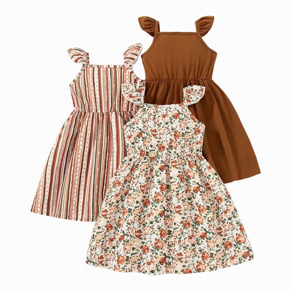 HCNTES Girls Dresses Toddler Girls Dress 3-Pack Casual Party Print Skater A-line Dress Sundress Size 3Y-8Y