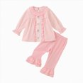 thumbnail image 1 of HCNTES Girls Fall Winter Outfits 6 12 18 24 Months 1T 2T 3T 4T Baby Girls Infant Clothing Soft Christmas Plaid Ruffled Set Embroidered Long-Sleeve Top and Solid Flared Pant 2PCS Set, 1 of 7