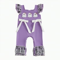 HCNTES Girls Fly Sleeve Pumpkin Jumpsuit Embroidery Ruffle Romper Baby Halloween Clothes(Style2-Purple,0-3 Months)