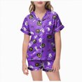 thumbnail image 1 of HCNTES Girls Halloween Pajamas Girls Halloween Pajamas 2 Piece Pumpkin Ghost Sleepwear Short Sleeve Jammies for Kids Button-Down Nightwear Girl Pjs, 1 of 5