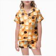 thumbnail image 1 of HCNTES Girls Halloween Pajamas Halloween Girl Pajamas Short Sleeve Button Down Pjs With Shorts Kids Toddler Sleepwear Pumpkin Ghost Print Loungewear Girl Pajama, 1 of 5