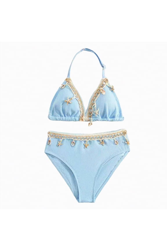 Girls High Cut Bikini Sets String Sexy Swimsuit Two Piece Underwire Bathing Suit Brazilian Cheeky Cut Out Cute Swimwear(Blue,7-8 Years)