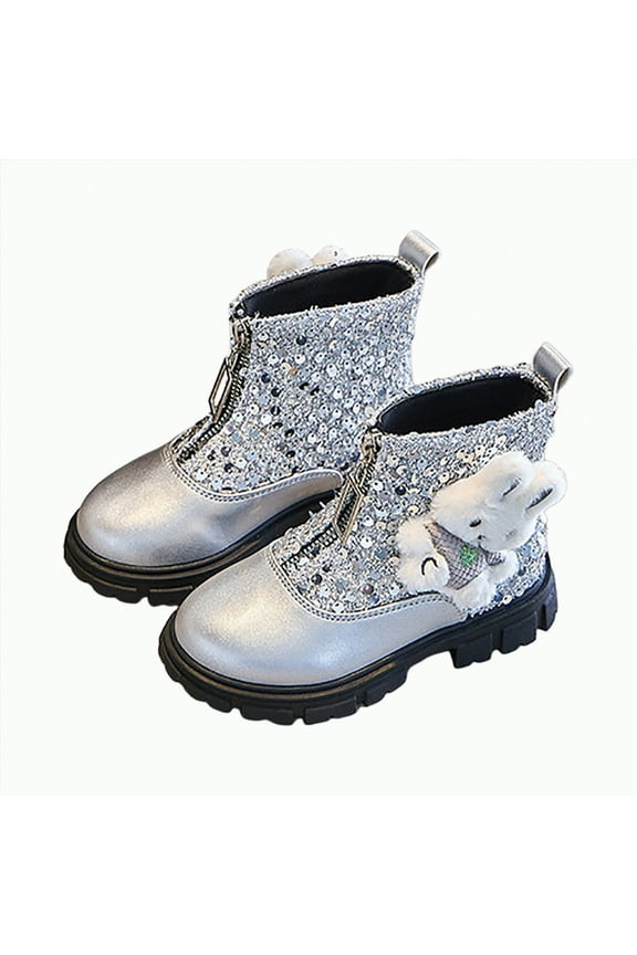 Girls Lace Up Side Zipper Vegan Leather Lug Sole Combat Boots(2,Silver_g2)
