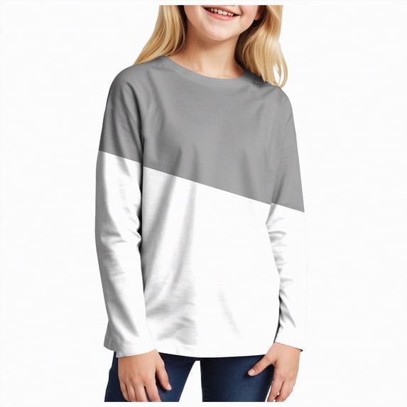 HCNTES Girls Long Sleeve Shirts Soft Cotton T-Shirts Crewneck Basic Tees for Kids and Teen Girls Tops Clothes(Grey,3-4 Years)