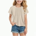 thumbnail image 1 of HCNTES Girls Short Sleeve T Shirts Kids Summer Fashion Crewneck Tops(13-14 Years,Khaki), 1 of 4
