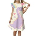 thumbnail image 1 of HCNTES Girls Summer Solid Color Fly Sleeved Casual Dress Nightdress 5-6 Years Beige, 1 of 1