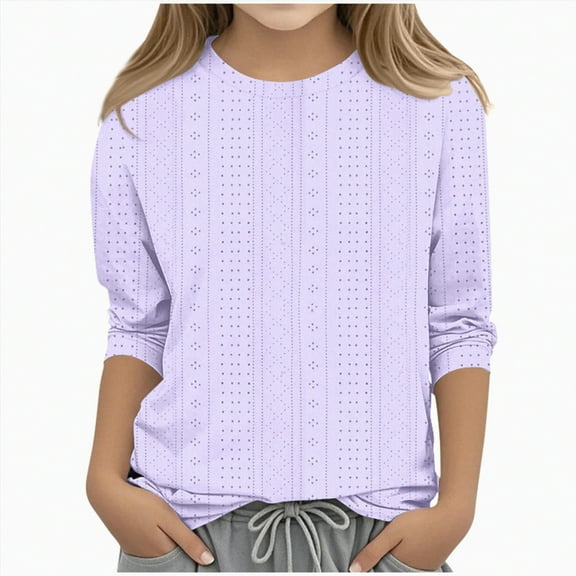 HCNTES Girls' Summer Styles with Plain and Simple Cotton Short Sleeve Tees, Suitable for Kids' Everyday Outfits(11-12 Years,Light Purple)