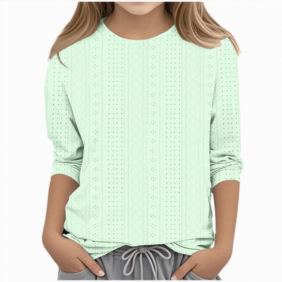 HCNTES Girls' Summer Styles with Plain and Simple Cotton Short Sleeve Tees, Suitable for Kids' Everyday Outfits​(7-8 Years,Mint Green)