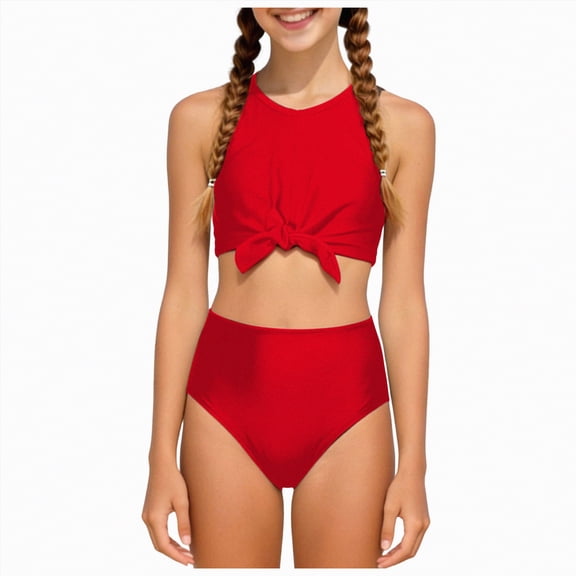 HCNTES Girls Swimsuit Two Piece Bikini Bathing Sets For Teen Girls Swimwear Kids Outdoor Activities Clothes in Summer(T-Red,13-14 Years)
