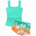 thumbnail image 1 of HCNTES Girls Swimsuits Two Piece Tankini Sets Ruffle Bathing Suit with Chest Pad Size 6-15 Years(Green,13-14 Y), 1 of 4