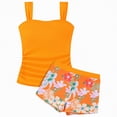 thumbnail image 1 of HCNTES Girls Swimsuits Two Piece Tankini Sets Ruffle Bathing Suit with Chest Pad Size 6-15 Years(Orange,11-12 Y), 1 of 4