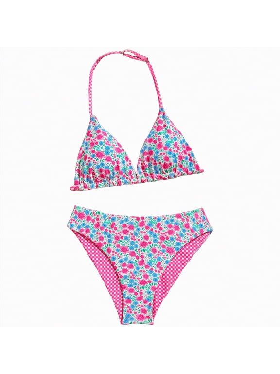 Girls Triangle Bikini Set Cheeky High Cut Sexy Two Piece Swimsuit Cute Halter Bathing Suit(Pink,10-11 Years)