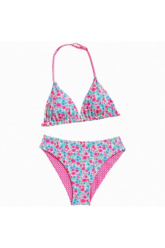 Girls Triangle Bikini Set Cheeky High Cut Sexy Two Piece Swimsuit Cute Halter Bathing Suit(Pink,11-12 Years)