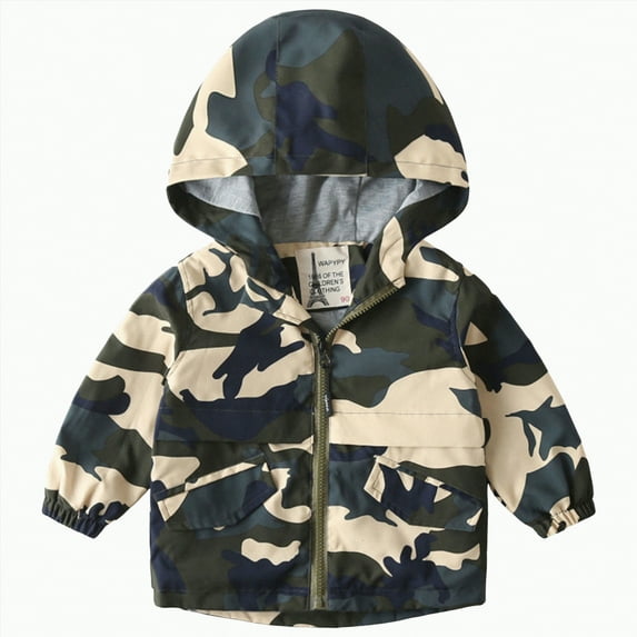 HCNTES Girls Waterproof Hooded Jacket Lightweight Raincoats for Kids Boys Windbreaker Outdoor Rain Jacket(Style2-Camouflage,5-6 Years)